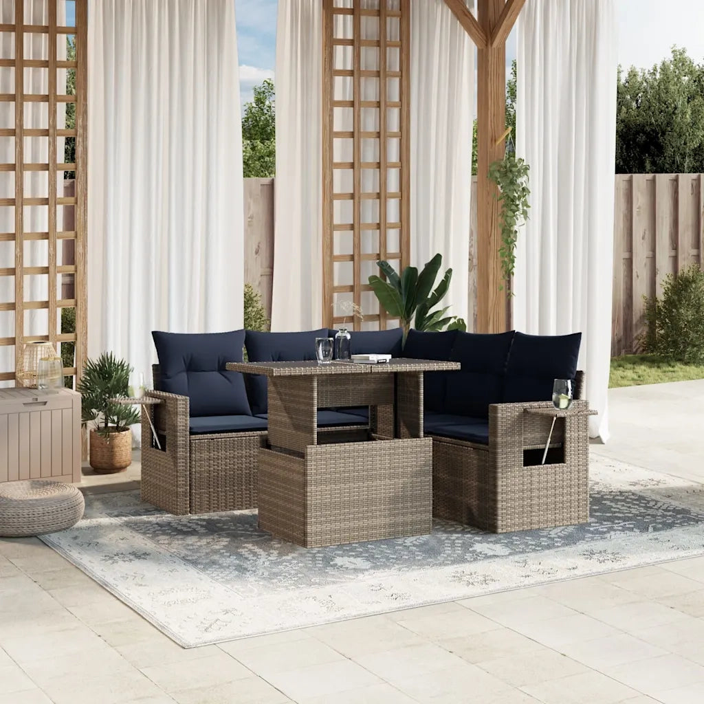 Set Divani da Giardino 6 pz con Cuscini Grigio in Polyrattan 3267901