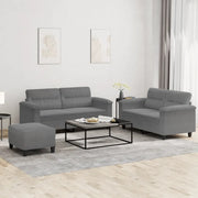 Set Divani 3 pz con Cuscini Grigio Scuro in Tessuto Microfibra