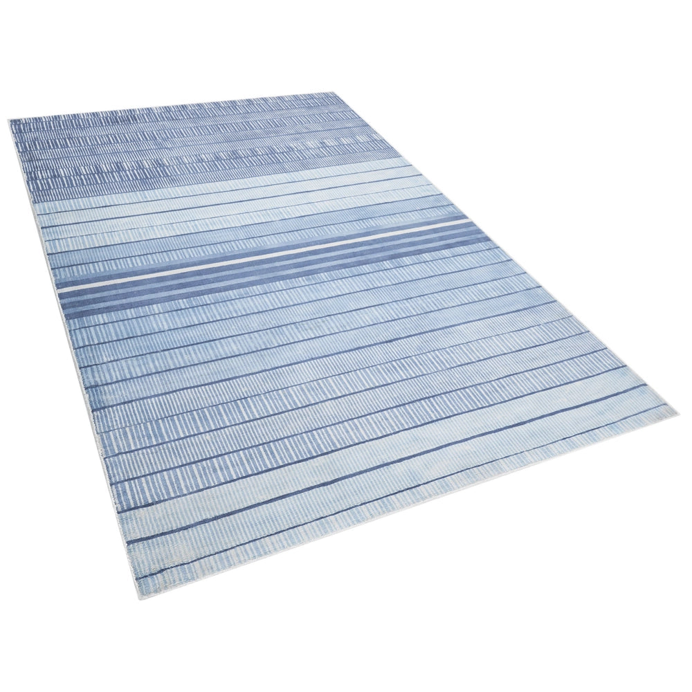 Tappeto Blu Viscosa 160 x 230 cm Motivo Geometrico Rigato Intrecciato a Mano