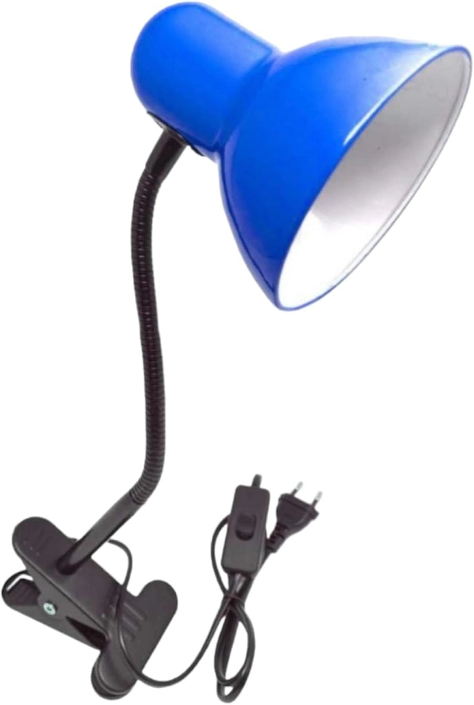 Lampada da Tavolo in Metallo con Braccio flessibile Testa Girevole e pinza Attacco E27 Ideale per Scrivania lettura studio Colore: Blu