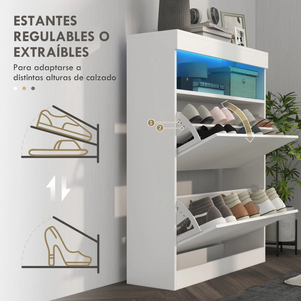 Armadio per scarpe con 2 ante e luci LED ¨C zephmum ¨C Bianco brillante 80x24x99,5 cm
