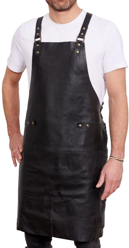 Schort in pelle di cavallo 100% 84x62cm Crossback nero | Schort da barbecue professionale | Schort da lavoro cucina catering bar barista | Schort da cucina per uomo