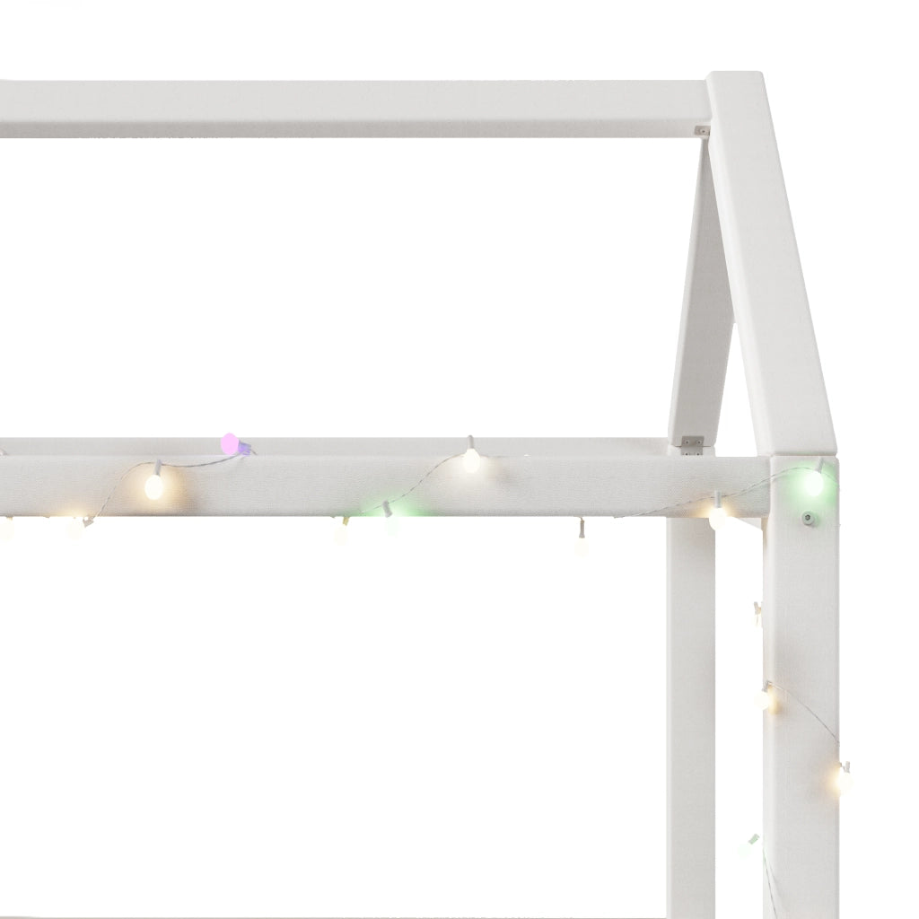 OKWISH Letto a Casetta Singolo con LED, 90×200 cm, senza Materasso, Rivestimento in Tessuto e MDF, Beige
