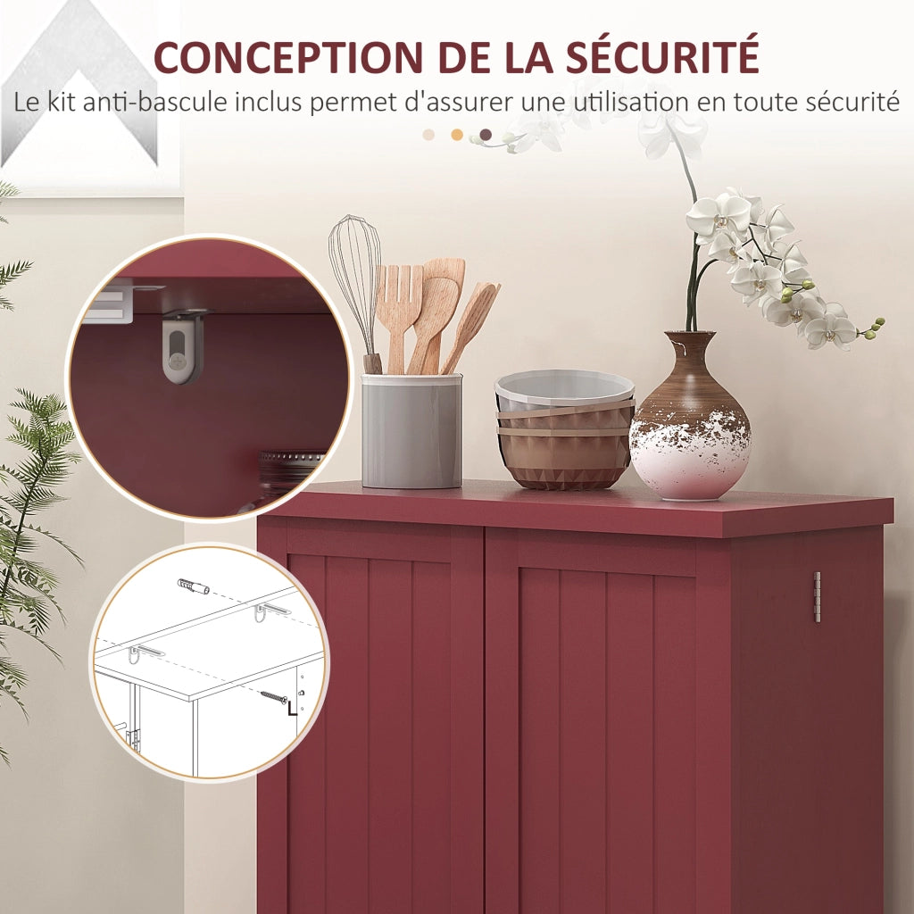 Armadio da Cucina 2 Ante con 5 Ripiani e 12 Portaspezie ¨C zephmum ¨C 60x30x104 cm Rosso