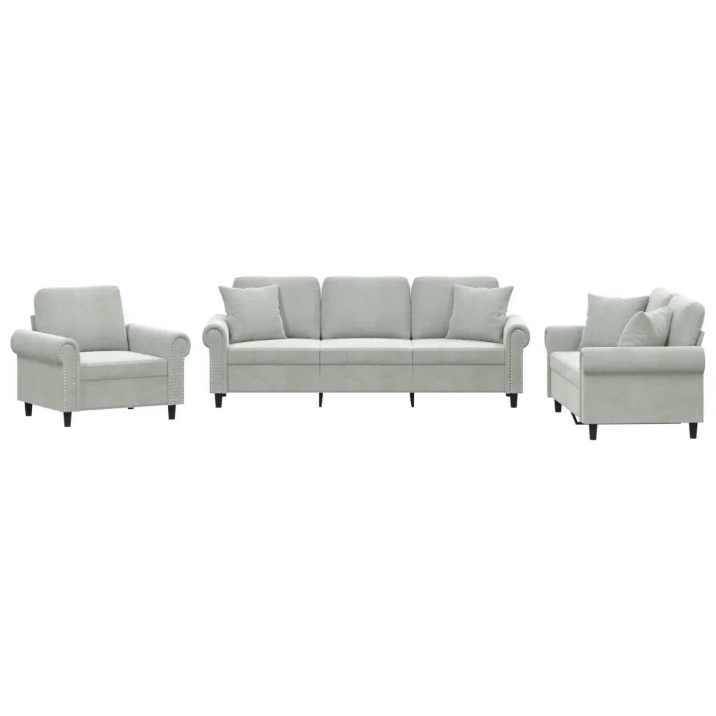 Set di Divani 3 pz con Cuscini Grigio Chiaro in Vellutocod mxl 106857