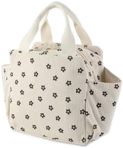 Borsa per picnic per donne, piccola borsa a corda (12 litri), grandi tasche laterali per il ripostigio di ombrelli, borracce, posate e telefoni cellulari, adatta per pic nic, lavoro e scuola (fiori)