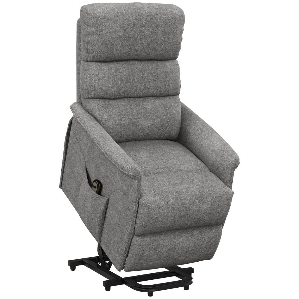 Poltrona relax elettrica con funzione alzapersone, reclinazione fino a 135°, tessuto effetto lino e tasca laterale