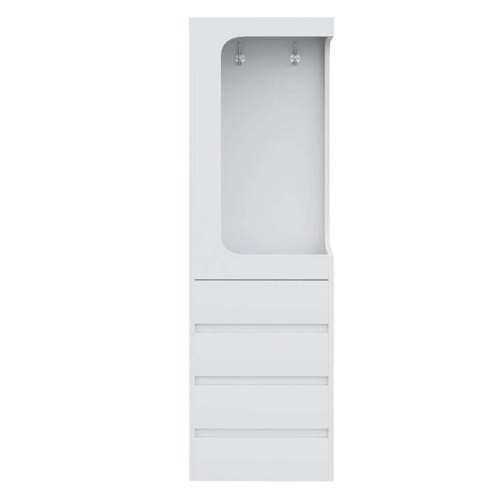Armadio a 1 anta con 4 cassetti e vano appendiabiti aperto 70x40x170 cm; bianco