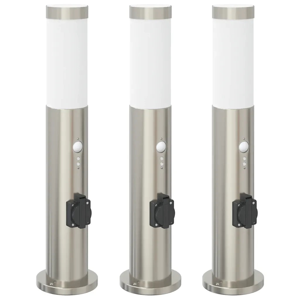 Lampioni a dissuasore con sensore e presa 3 pz 50 cm Acciaio Inox IP44 4006018