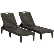 Set 2 Lettini Prendisole con Schienale Regolabile Effetto Rattan a Doghe Nero