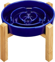 Lentoreattore Anti Svuotamento Ceramico per Cani di Dimensioni Medie e Grandi - Standard in Legno Ø 21cm 1000ml - Blu Marina