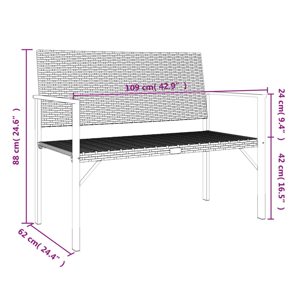 Panca da Giardino a 2 Posti in Polyrattan Nero 364121