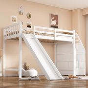 Letto a castello bianco in pino con scivolo e scala portante 90x200 cm