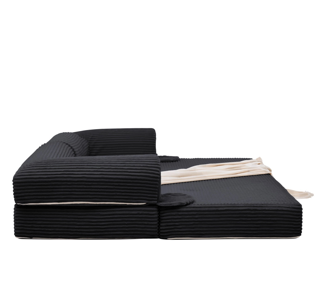 Divano Letto 2 Posti Convertibile in Tessuto A Righe, Beige