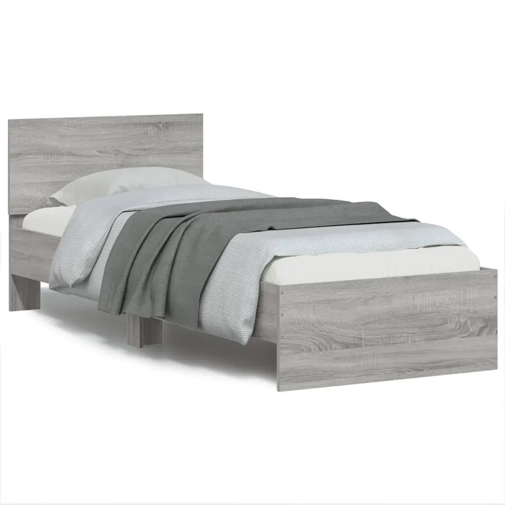 Giroletto con Testiera e LED-Struttura Letto con testiera Grigio Sonoma 90x190 cm