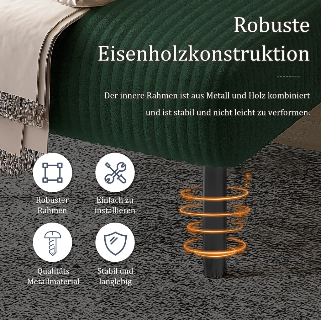 Divano 2 posti in corduroy verde smeraldo 120 x 75 x 79 cm con tasca laterale e gambe in metallo