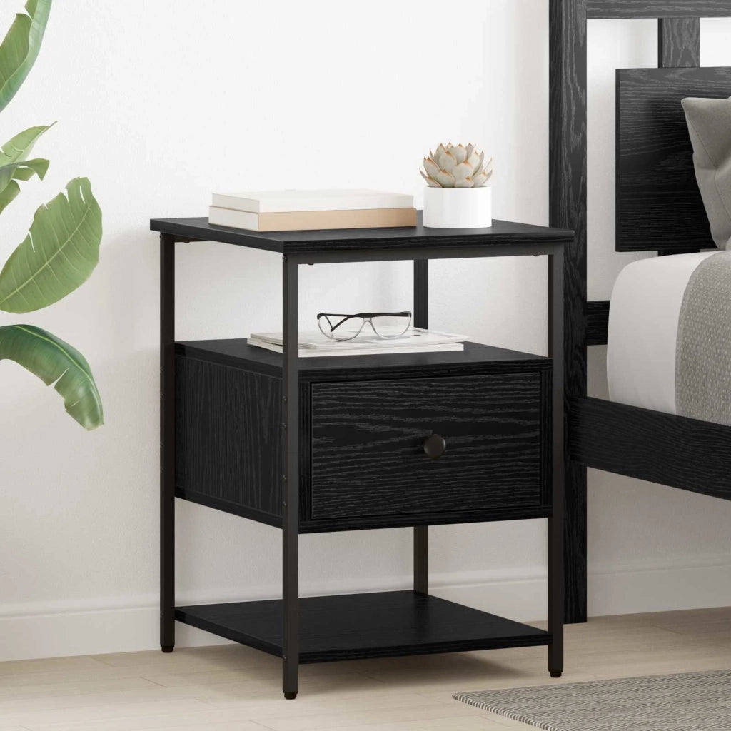 Armadio da Notte con cassetto 2 pcs Rovere Nero 40 x 42 x 56 cm