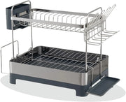 Scolapiatti in acciaio inox, scaffale organizzatore da cucina a 2 livelli con vassoio di scarico porta posate e secchio per posate, deposito cucina, 57 x 32 x 39,5 cm