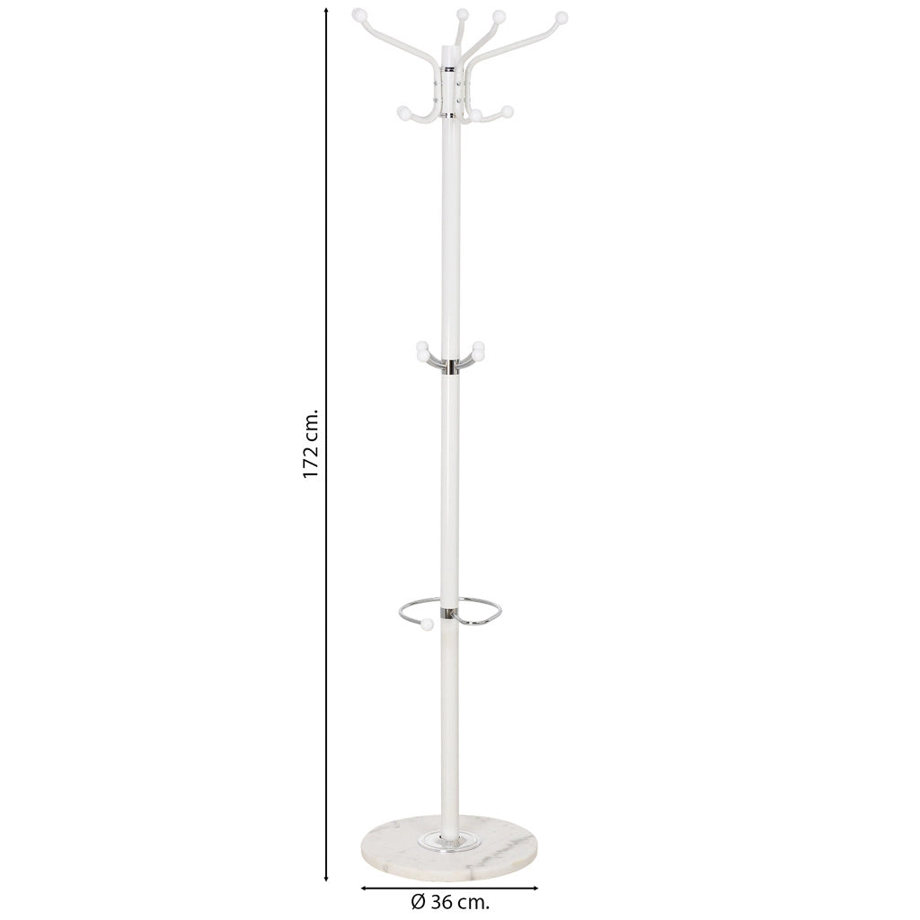 Perchero de metal blanco con paraguero y 5 ganchos D36X172h cm