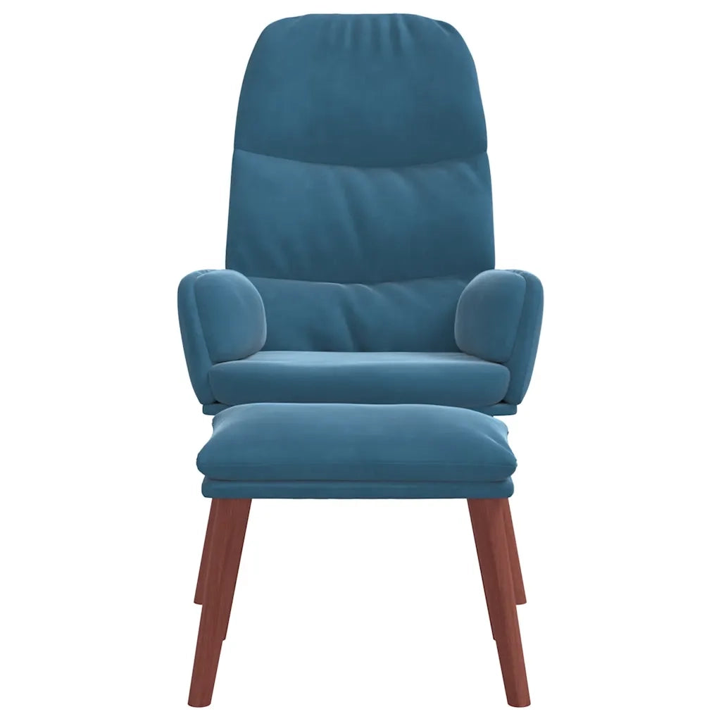 Divano Sedia-Poltrona Relax con Poggiapiedi Blu in Velluto 588347