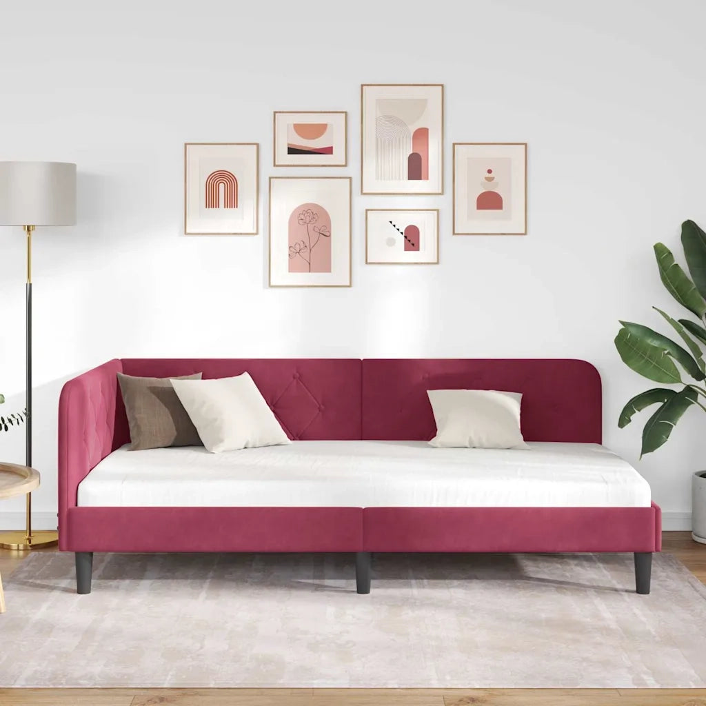 Cornice del letto ad angolo Rosso Vino 90 x 200 cm Velluto