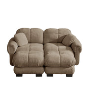 Divano modulare a U 2 posti con cuciture trapuntate; cuscini spessi e ottomana mobile in chenille marrone 190×149×90 cm