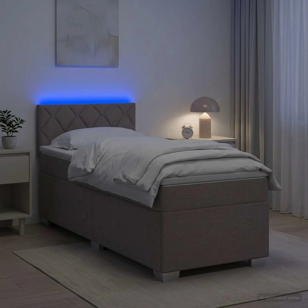 Letto con Box Spring, Materasso e LED Tortora 100 x 200 cm 3451886