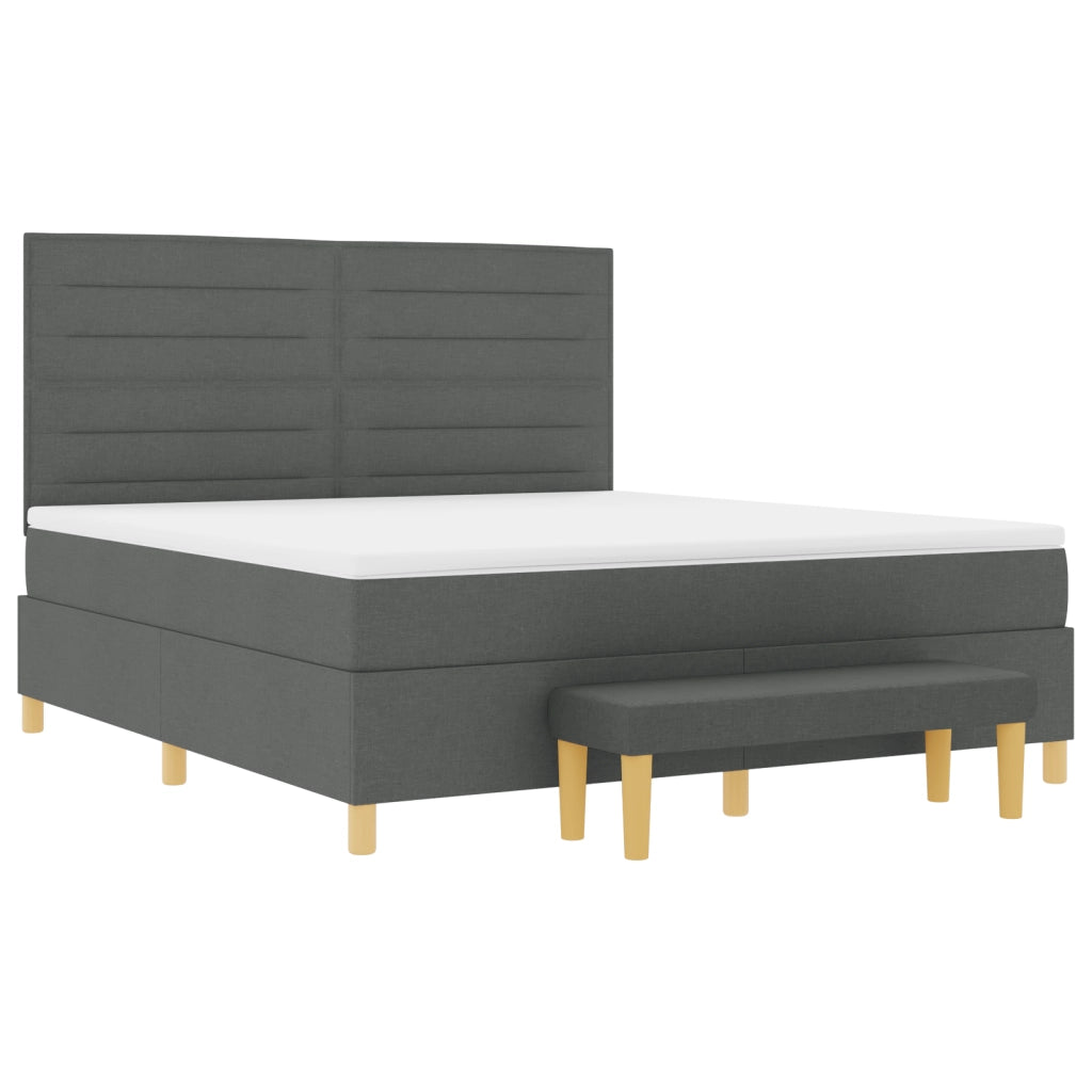 Letto a Molle con Materasso & Panchina Grigio Scuro 180x200 cm Tessuto