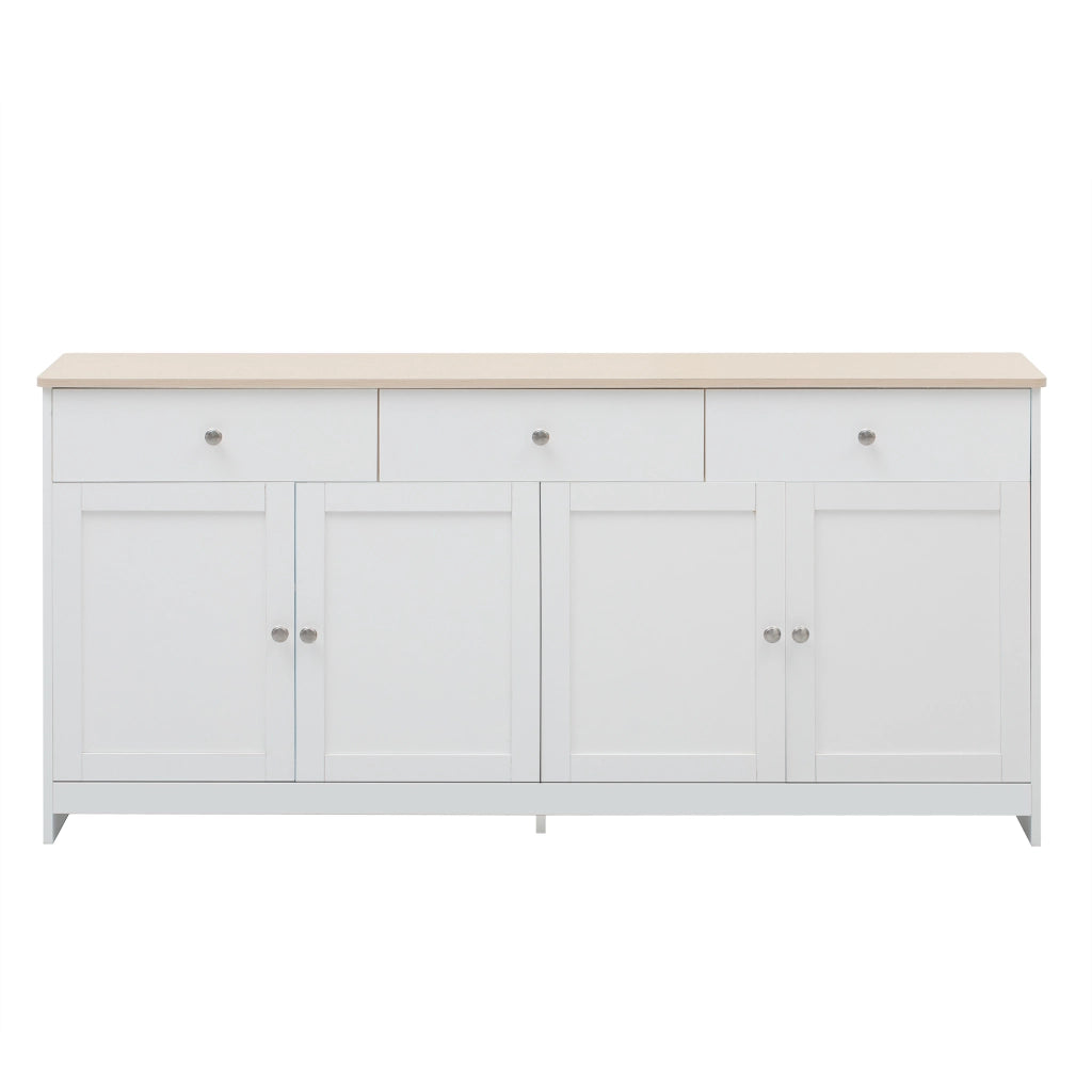 Credenza 4 Ante e 3 Cassetti ¨C Xylo ¨C Bianco e Legno, Soggiorno