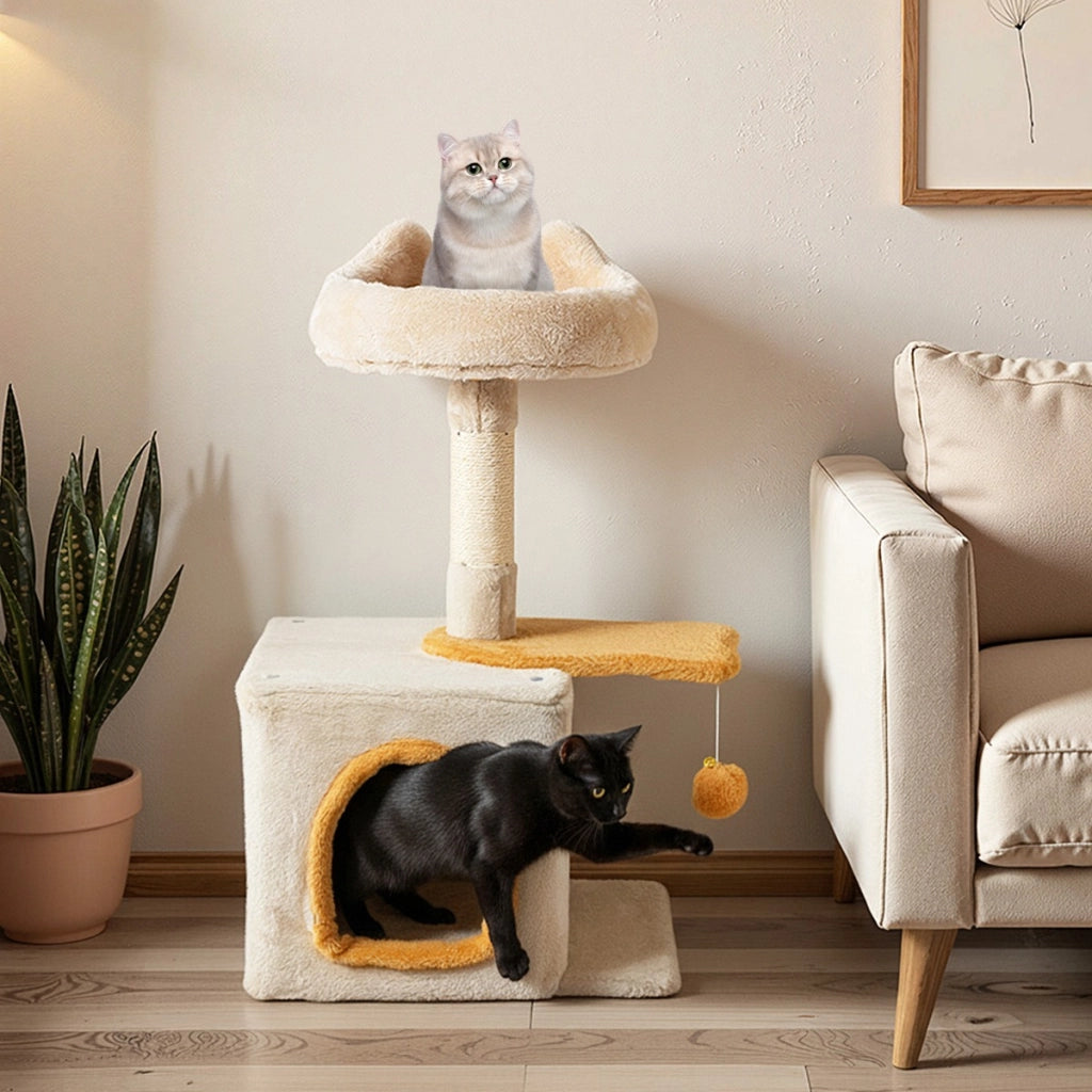 Albero per gatti da interno carino torretta con piattaforma in peluche, Albero centro attivit¨¤ per animali domestici-Alberi Tiragraffi