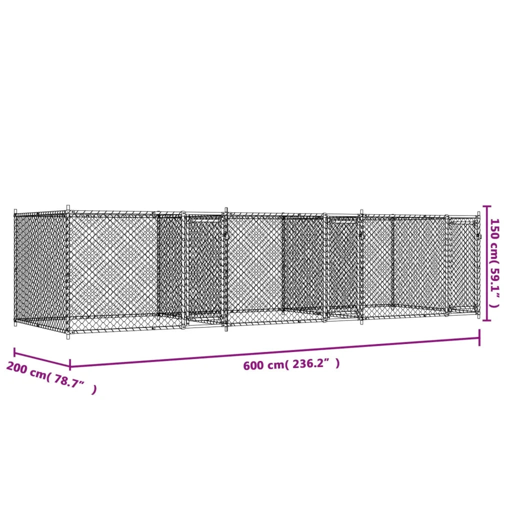 Gabbia per Cani con Porte Grigia 6x2x1,5 m in Acciaio Zincato 3209574