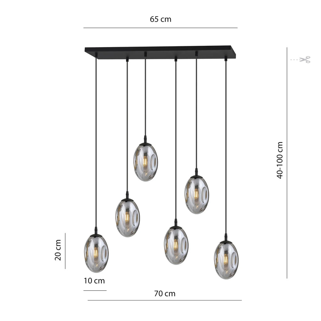 Sospensione Minimal 6 Luci Atalanta Acciaio Nero E Vetro Fumè