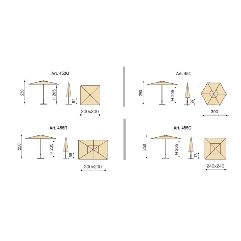 Ombrellone a palo centrale Trend 300x200 cm Made in Italy - Nero