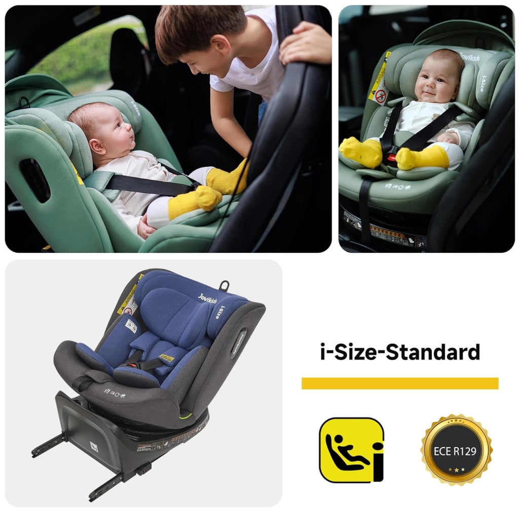 Seggiolino auto per bambini girevole 360° i-Size ISOFIX con reclinazione e capottina in tessuto blu