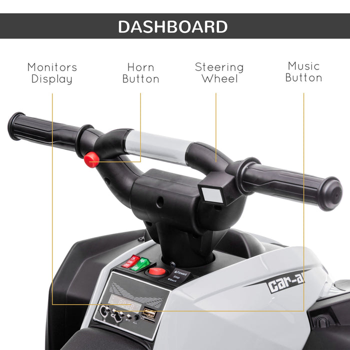 Quad Elettrico per Bambini 12V Ruote Larghe con Sospensioni e Fari LED Bianco