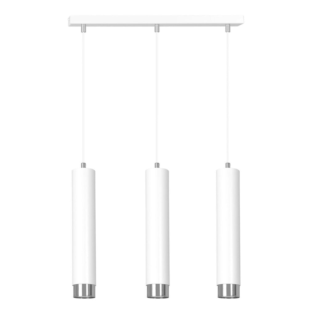 Lampada a sospensione KIBO in acciaio bianco e dettagli cromati