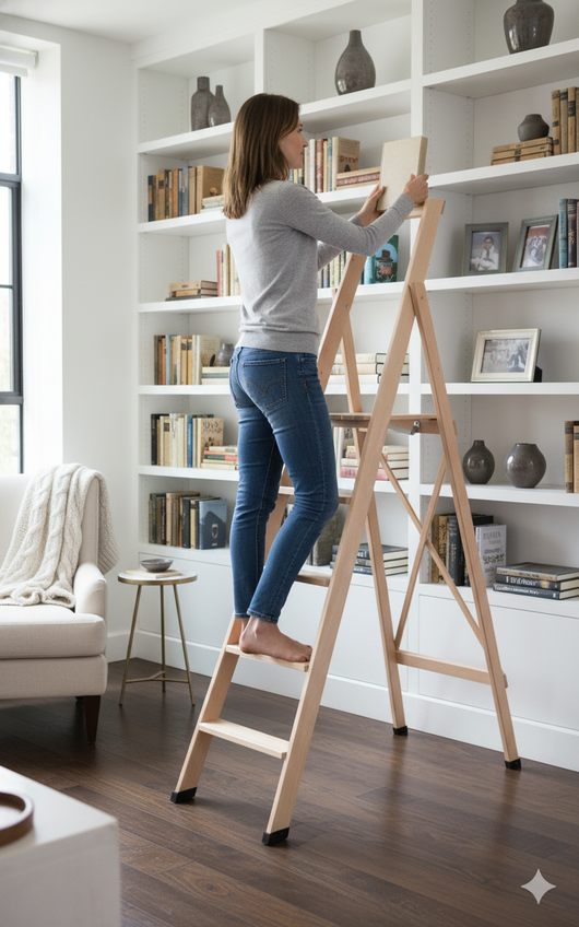 Scala Pieghevole in Legno 5 Gradini H100 cm Naturale