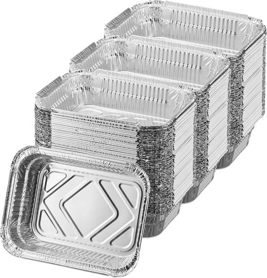 150 pezzi di contenitori per barbecue rettangolari in alluminio - contenitori per liquidi - argento - BxD: 185 x 13 cm