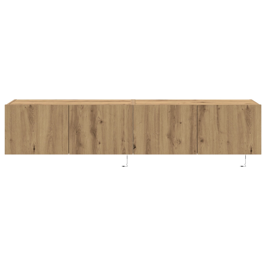 Mobile TV da Parete con Luci LED 2 pz Rovere Artigianale 80x35x31 cm