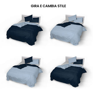 Copripiumino 1 Piazza e Mezzo con Sacco e Federe Doubleface Blu Scuro/Azzurro