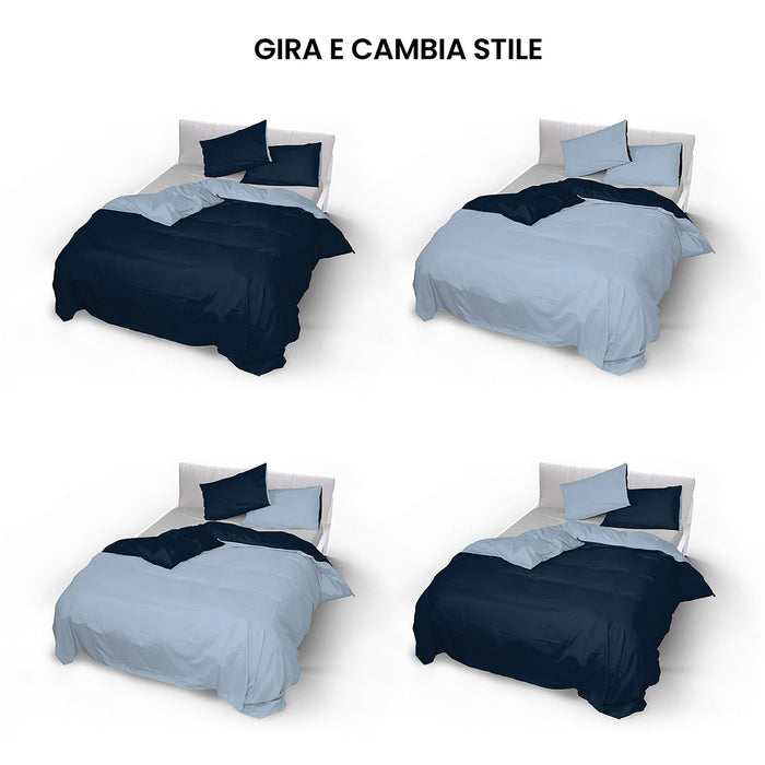 Copripiumino 1 Piazza e Mezzo con Sacco e Federe Doubleface Blu Scuro/Azzurro