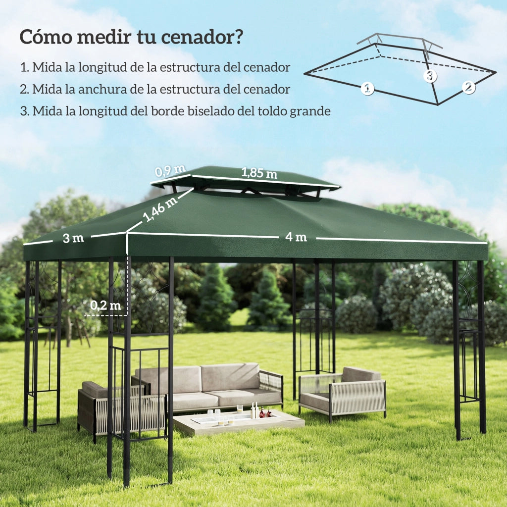 Toldo per Esterno 4x3 m ¨C zephmum ¨C Verde, Protezione UV, Doppio Tetto