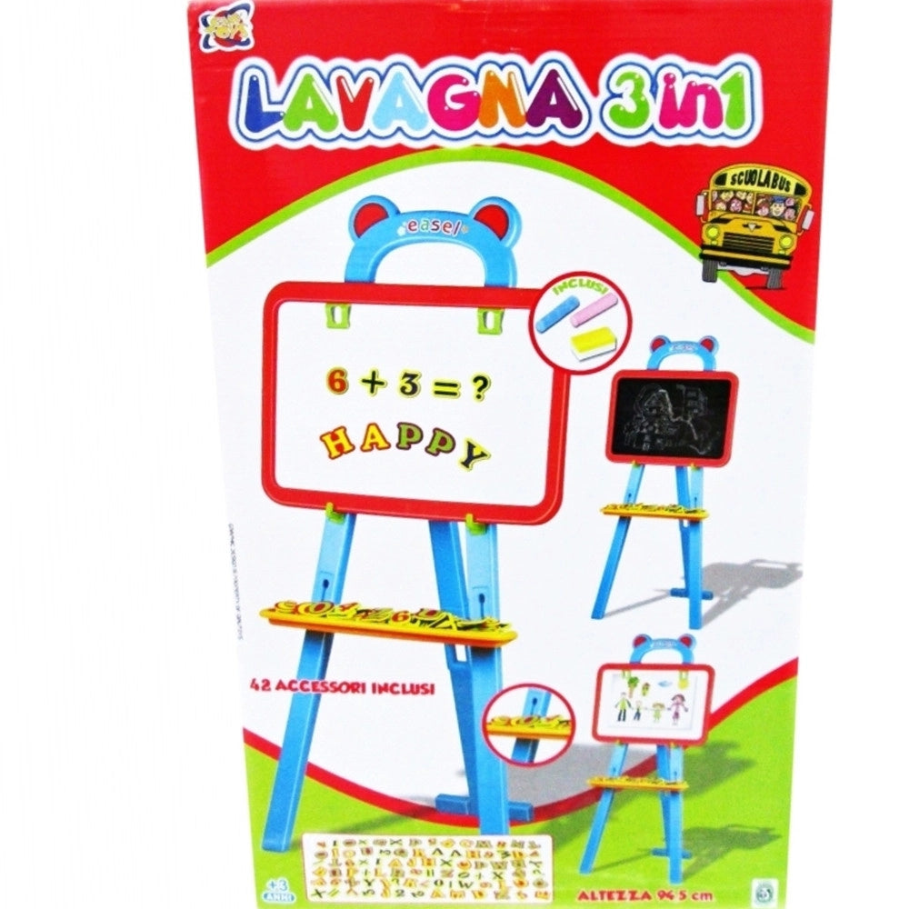 Trade Shop - Lavagna 3in1 42pz Cavalletto 94,5cm Gessetti Lettere Numeri Bambini Educativa -