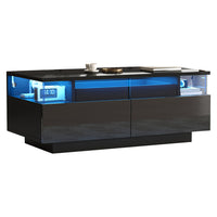 Tavolino moderno - Xylo - 90x45cm vetro temperato LED nero