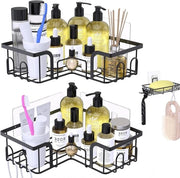 Placca doccia senza fori angolo in acciaio inossidabile con contenitore per sapone per cucina e bagno 2 pezzi