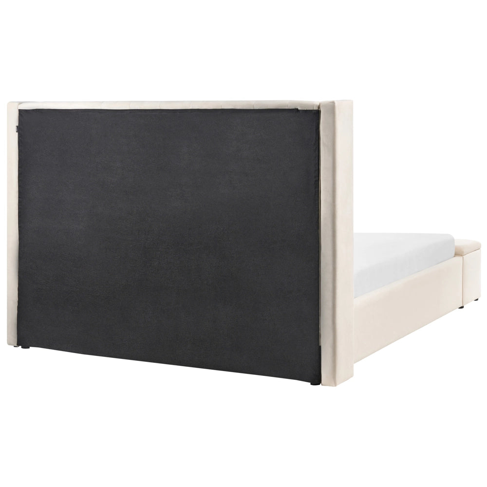 Letto matrimoniale velluto bianco sporco rete a doghe e cassapanca 160 x 200 cm stile moderno glam