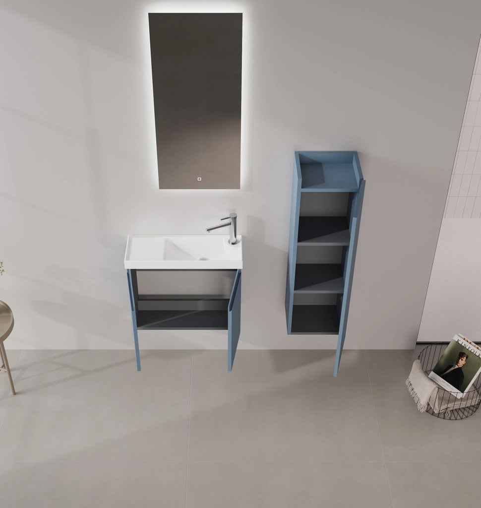 Set mobile lavabo con specchio (2 pezzi) "Ferla 60" - 60 x 22 x 50 cm - Blu opaco