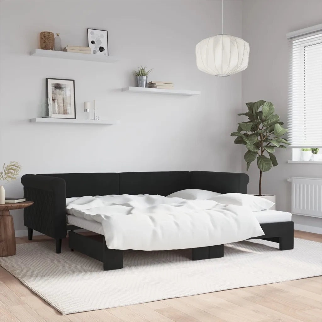 Divano Letto con Letto Estraibile-Sofa Letto-Daybed Nero 90x190 cm in Velluto 643311