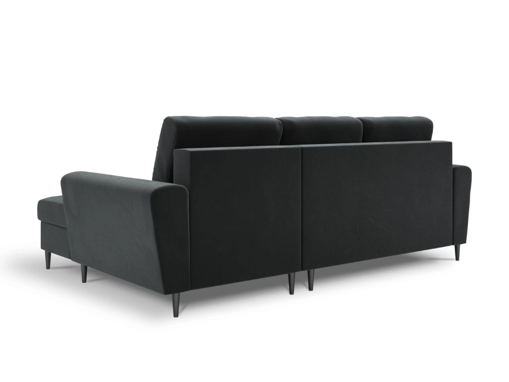 Cosmopolitan Design - Divano convertibile angolare destro con contenitore "Kyoto" 4 posti in velluto grigio scuro 