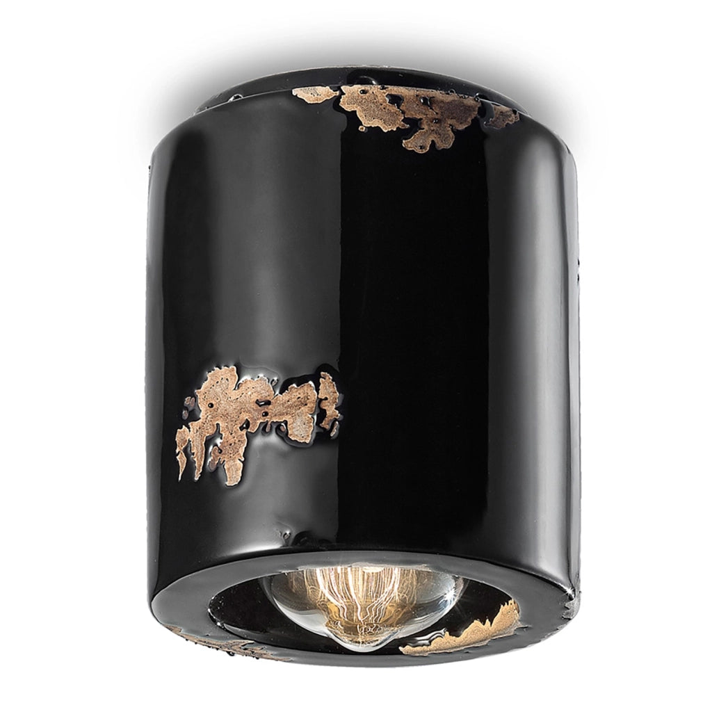 Plafoniera Vintage Cilindrica Ceramica Nera 1 Luce E27
